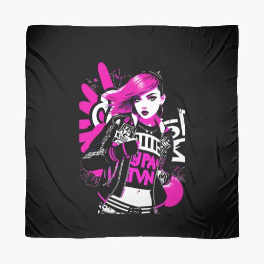 Urban Punk Street Art with Neon Pink Accents Scarves