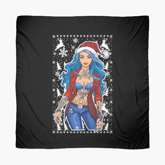 03 Sexy Christmas Woman Blue Hear Deer Tattoos Scarves