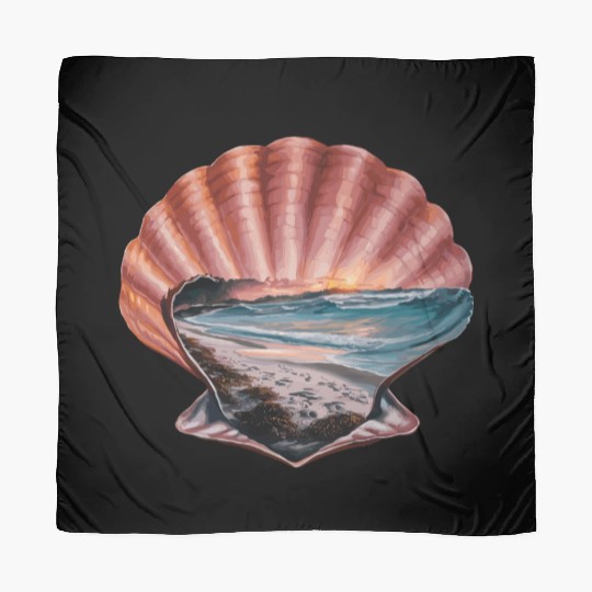 Seashell Beach Scene Serene Ocean Landscape Scarves