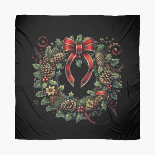 Rustic Christmas Wreath with Holly and Pine Cones Scarves