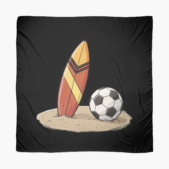 Surfboard and soccer ball in the sand Scarves
