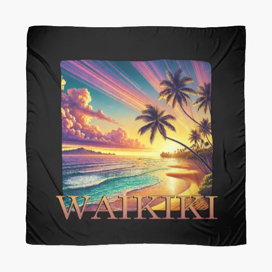 Waikiki Beach Sunset Palm Trees Sea Scarves