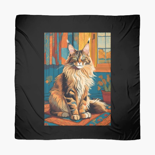 Cat painting red black cat Maine Scarves