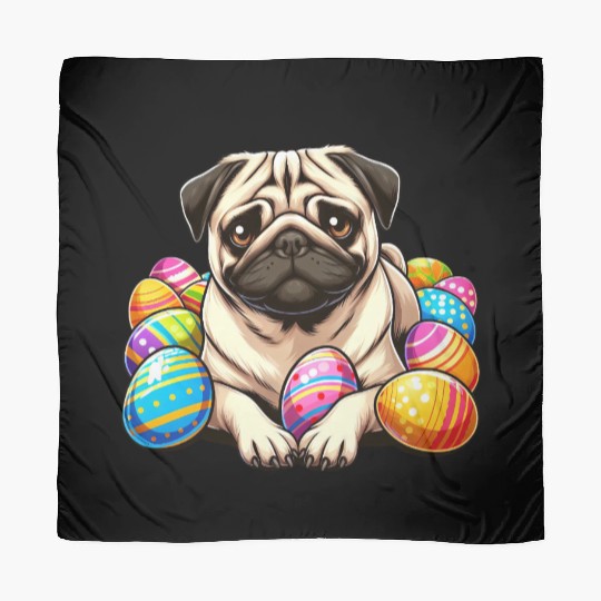 Cute Pug Easter Egg Cartoon Relax Chill Scarves