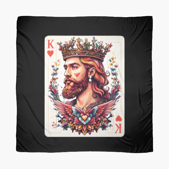 King of Hearts Card Illustration Scarves