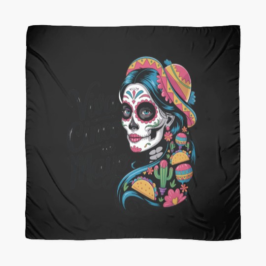 Cinco de Mayo Sugar Skull Girl Sombrero & Flowers Scarves