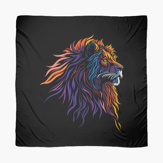 "Majestic Flame Lion – Tribal Rainbow Art" Scarves