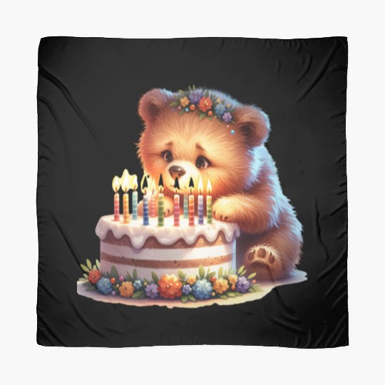Birthday Bear – Cute Candle Cake & Floral Crown Scarves