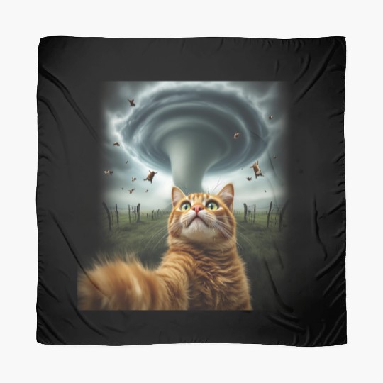 Funny Tornado Cat Selfie Flying Cow Meme Scarves