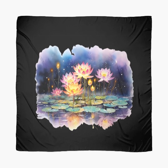 Retro Zen Lotus Firefly Night Scarves