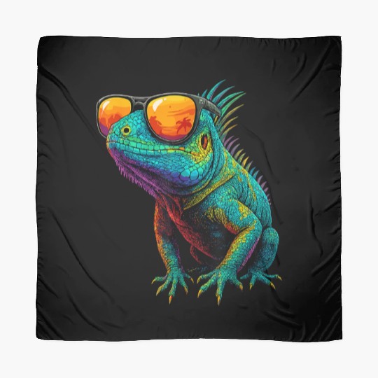 Cool Neon Iguana with Sunset Sunglasses Scarves