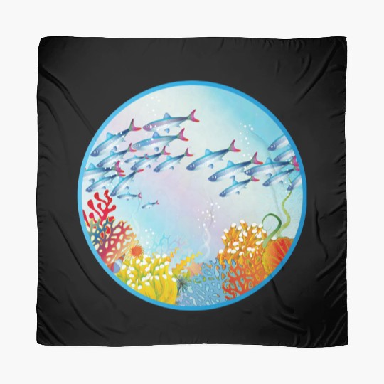 School of colorful fish in a coral reef Scarves