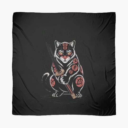 Mythical Japanese Warrior Cat Design Scarves