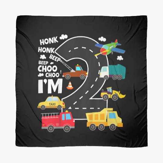 Kids Birthday 2 Traffic Vehicles Number Two Design Scarves