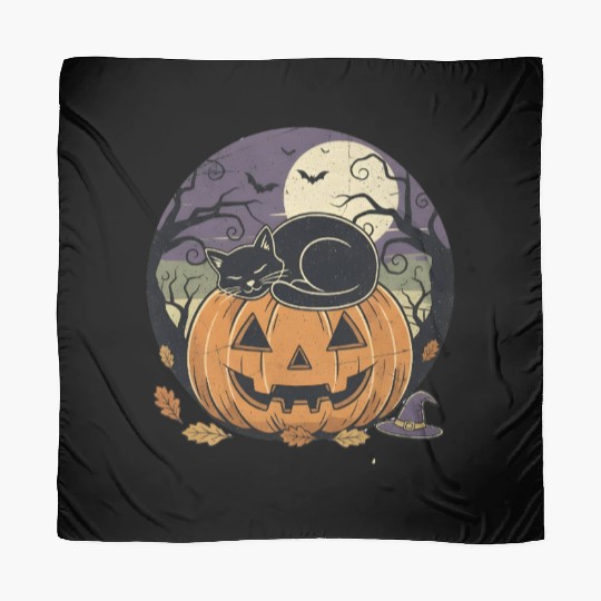 Spooky Cat Nap Pumpkin | Halloween Party Design Scarves