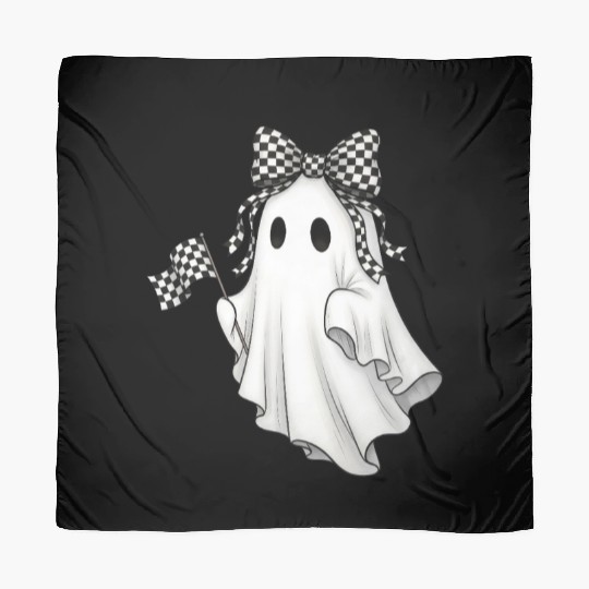 Ghost Boo Checkered Bow Race Day Racing Flag Racer Scarves