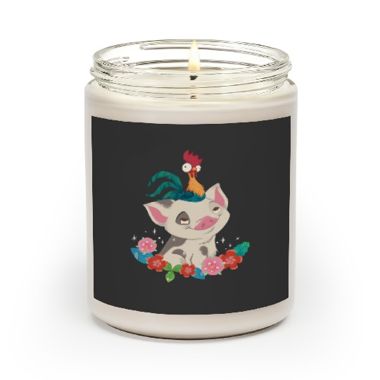 Disney Moana Hei Hei Rooster Pua Flowers Sketch Portrait Scented Candles