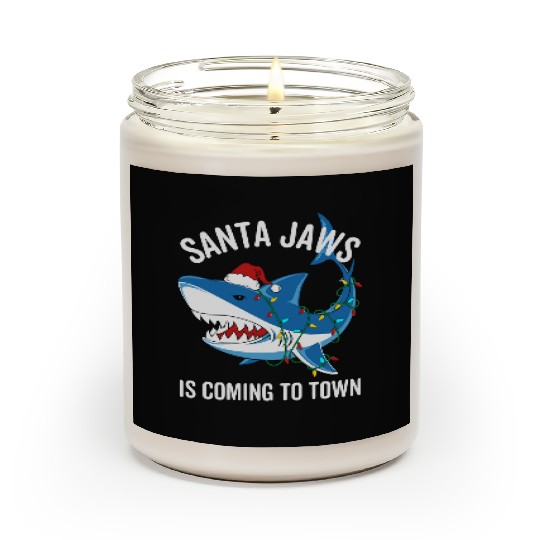 Santa Jaws Is Coming To Town Funny Christmas Shark Scented Candles