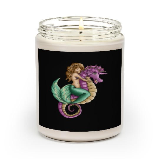 Little mermaid and cute seahorse lovely friendship Scented Candles