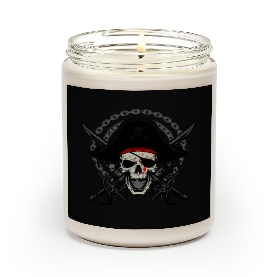 Ahoy Buccaneers Avast Ye motif of Pirate Skull Scented Candles