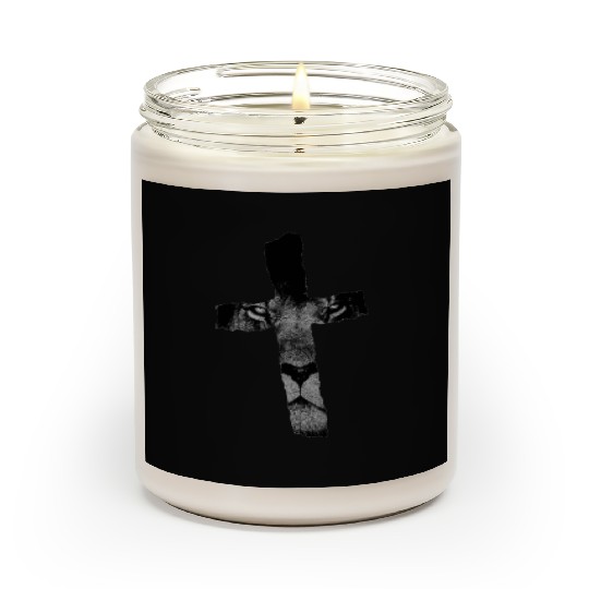 Cross with Lion Christian Religious Print Scented Candles