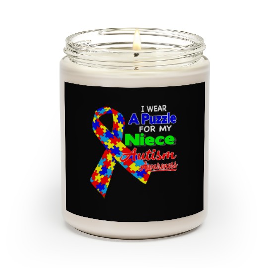 I wear a Puzzle for my Niece Autism Awareness shir Scented Candles