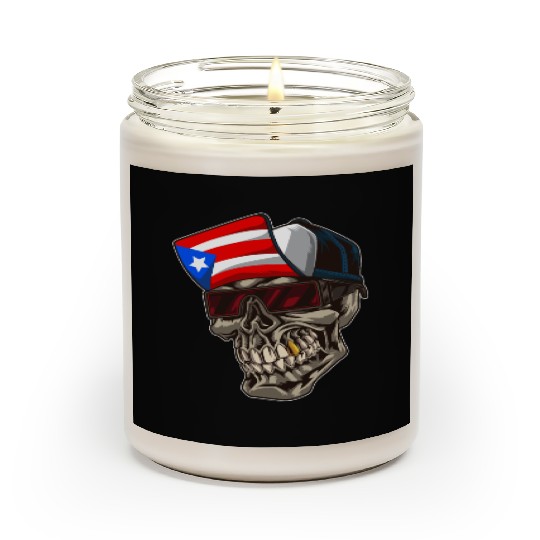 Cool Puerto Rico Skull With Cap and Boricua Flag Scented Candles