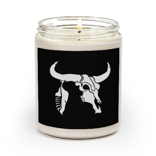 Tribal White Longhorn Bull Skull w White Feather Scented Candles