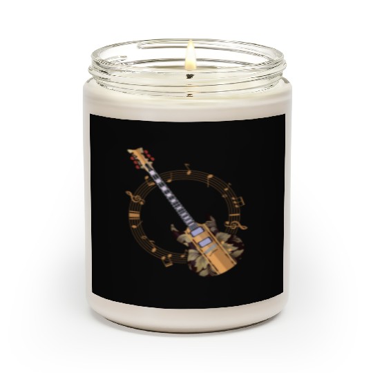 Vintage Guitar Player Floral Musician Art Scented Candles