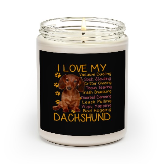I Love my Red Dachshund Weiner-Dog Doxie Funny Scented Candles