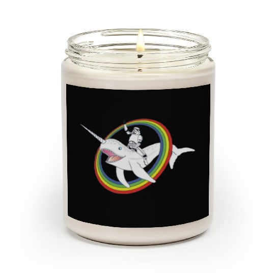 Spaceman riding narwhal through rainbow Scented Candles