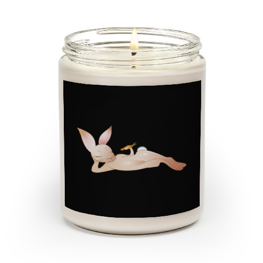 Relaxed rabbit with carrot is enjoying his life Scented Candles