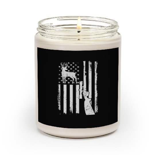 Deer Hunting Distressed USA Flag With Gun & Deer Scented Candles