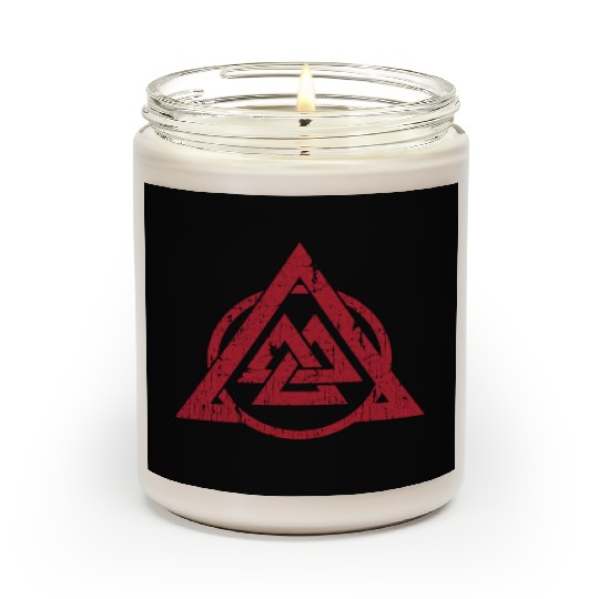 norse valknut triangle circle red distressed Scented Candles
