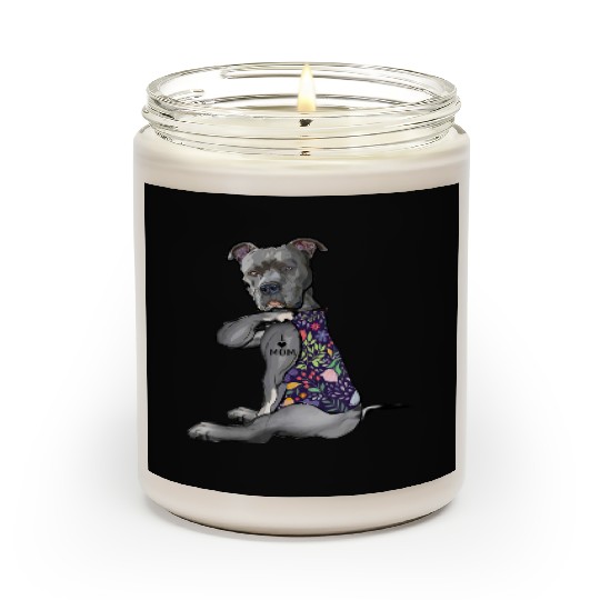 I Love Mom Tattoo Pitbull Dog Lover Women Pitbull Scented Candles