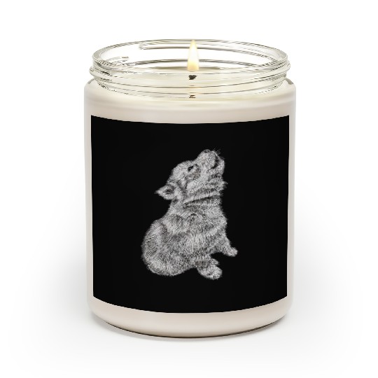 Cute Baby Howling Wolf Cub Sketch Scented Candles