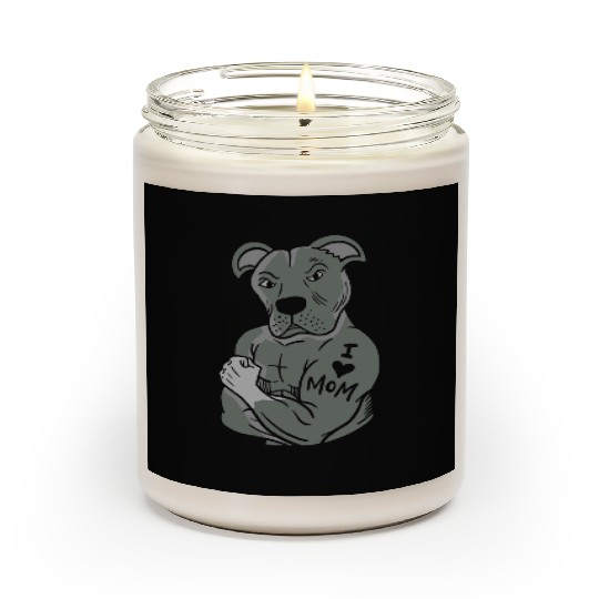 Pitbull Showing tattoo I love Mom Scented Candles