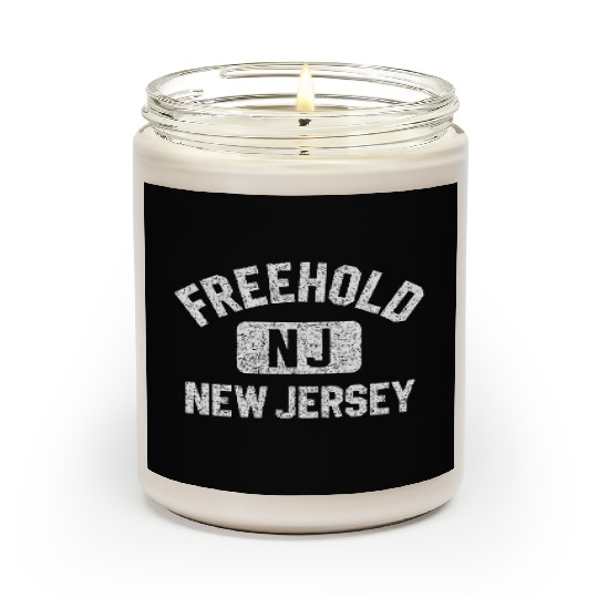 Freehold Nj New Jersey Gym Style Distressed WhiteG Scented Candles