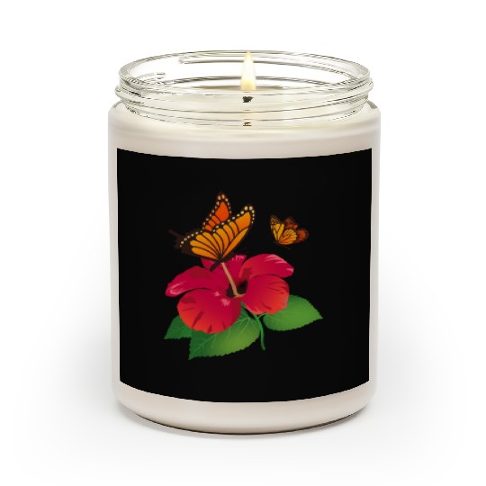 Hibiscus Flower and Monarch Butterfly Nature Scented Candles