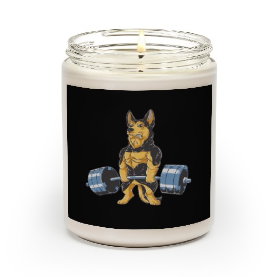 German Shepherd Working Out Funny Doberman gym Scented Candles