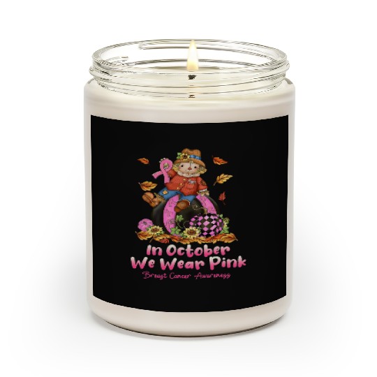 In October We Wear Pink Ribbon Scarecrow Scented Candles