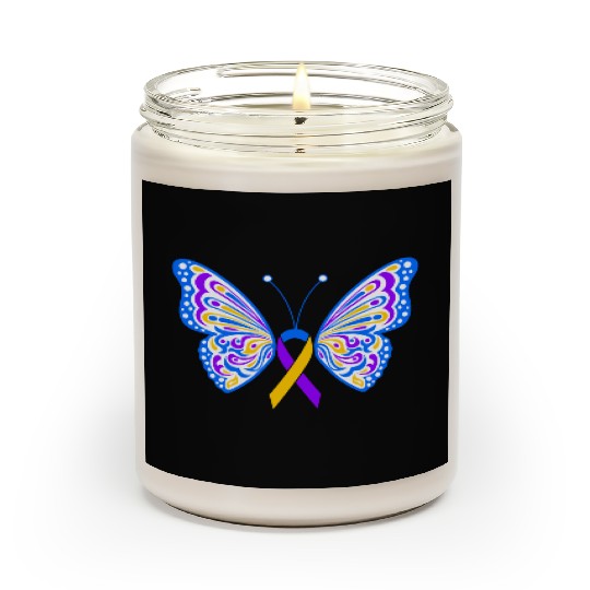 Bladder Cancer Purple Yellow Blue Ribbon Butterfly Scented Candles