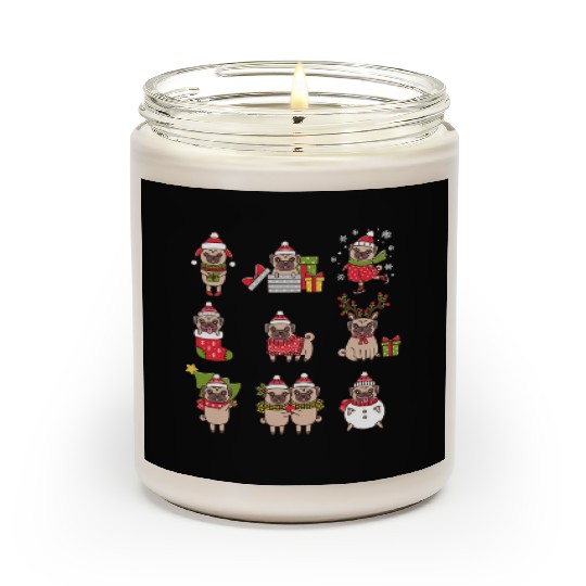 Christmas Pugs Cute Pug Lover Christmas Scented Candles