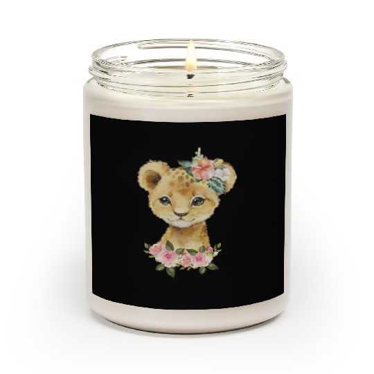 Cute Baby Leopard With Watercolor Flowers Scented Candles
