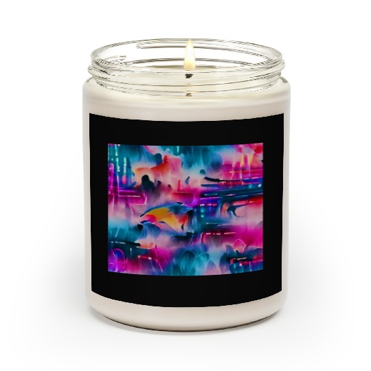 Abstract watercolor pattern in retro neon colors Scented Candles