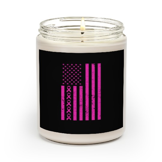 Pink Ribbon beating Breast Cancer American Flag Scented Candles