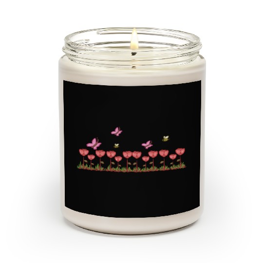red roses line butterfly nature grass Scented Candles