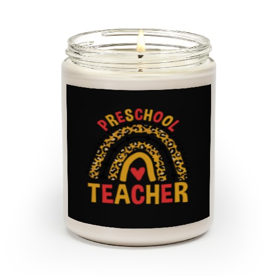 Back To School Leopard Preschool Teacher Rainbow Scented Candles