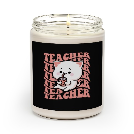 Boba Tea Teacher Cute Kawaii Cat Back To School Scented Candles