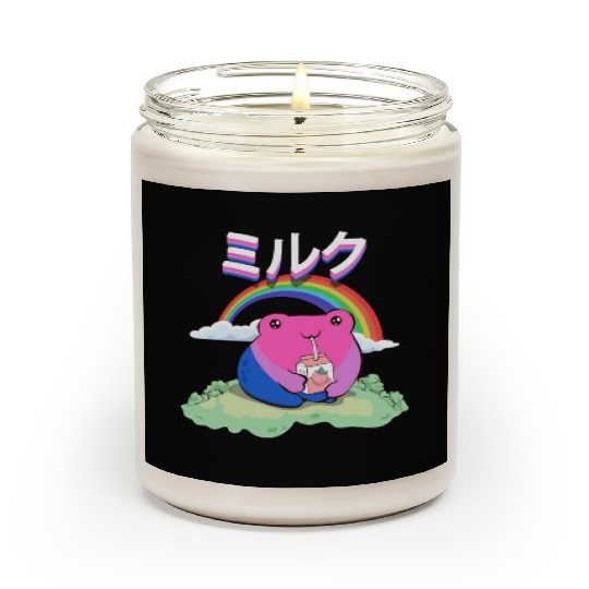 Kawaii Frog Strawberry Milk Bisexual Pride Flag Scented Candles
